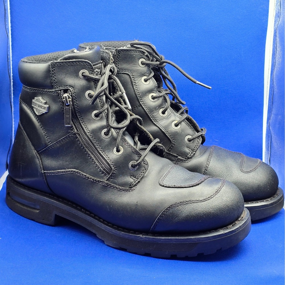 Harley-Davidson Renshaw Mens Black Leather Zip Motorcycle Boots D96136 Size 13M